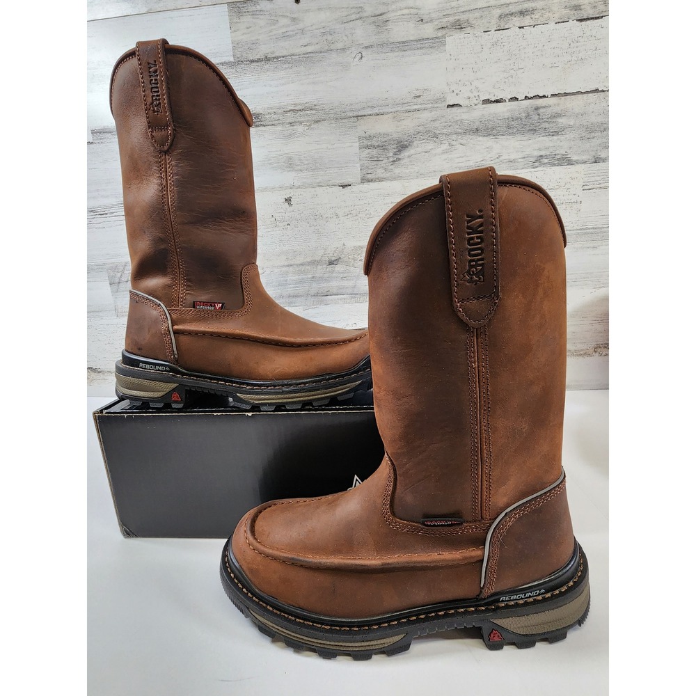 Rocky Rams Horn Work Boots Men 7M Brown Leather Waterproof‎ RKK0441 NEW